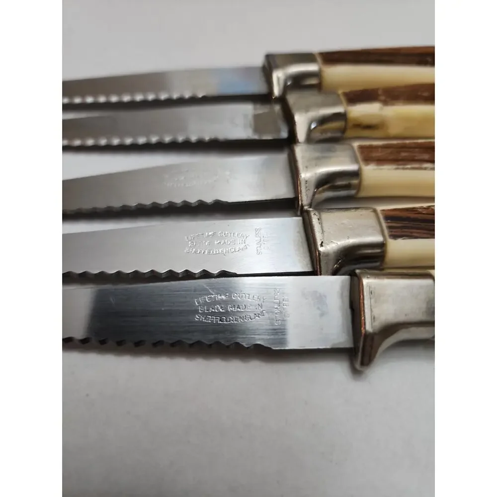 Five Piece Vintage Lifetime Cutlery Steak Knife Set Fleur D'Or~Sheffield England